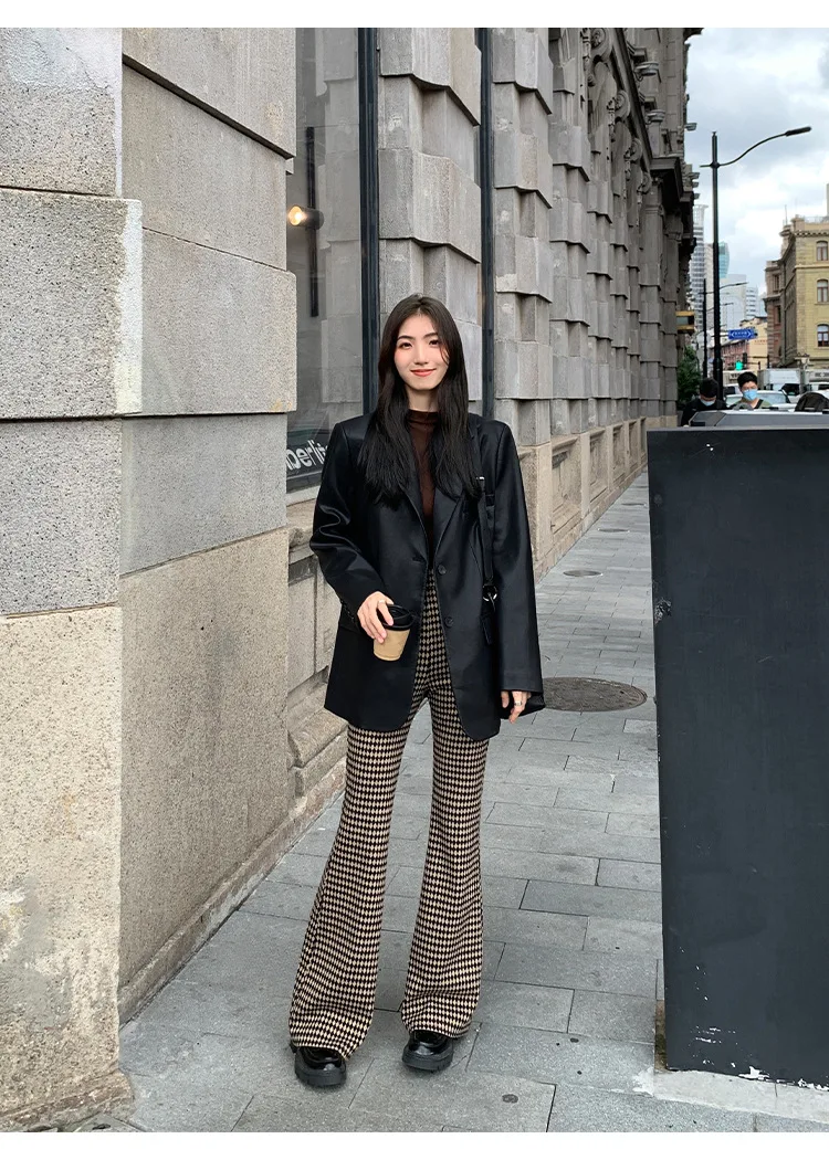 Women's Fashion Blazer Style Leather Jacket Black PU Leather Coat Spring Autumn New Loose Elegant High-end Blazer