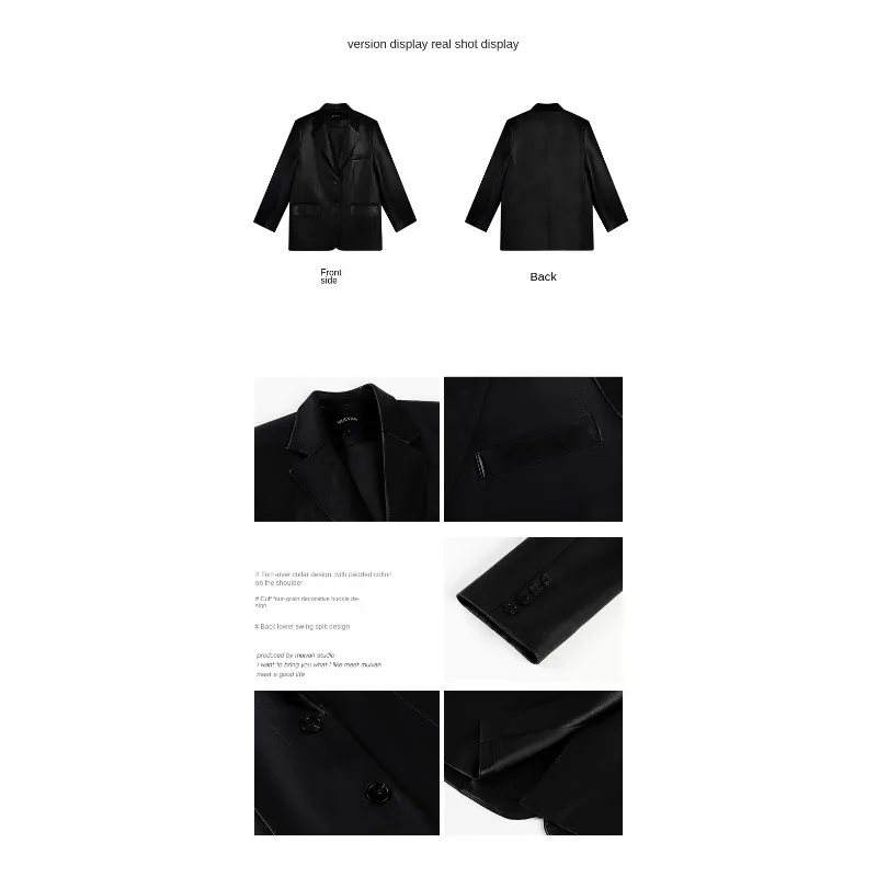 Women's Fashion Blazer Style Leather Jacket Black PU Leather Coat Spring Autumn New Loose Elegant High-end Blazer