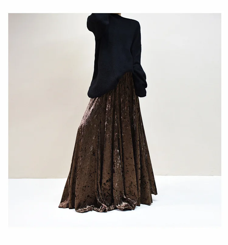 100% Real Photo High Quality Women Elegant Pleated A-Line Long Skirts High Waist Party Maxi Skirts Faldas Femme Streetwear