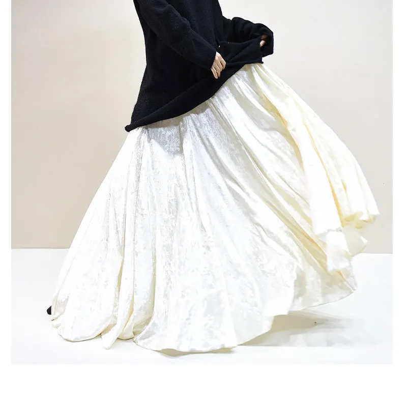 100% Real Photo High Quality Women Elegant Pleated A-Line Long Skirts High Waist Party Maxi Skirts Faldas Femme Streetwear
