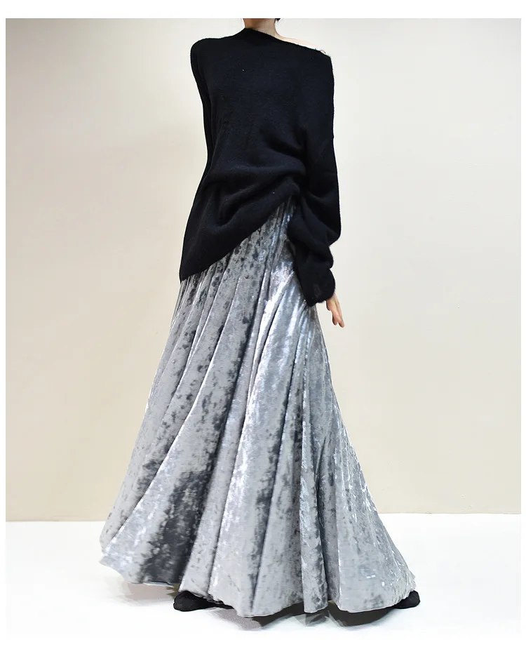100% Real Photo High Quality Women Elegant Pleated A-Line Long Skirts High Waist Party Maxi Skirts Faldas Femme Streetwear