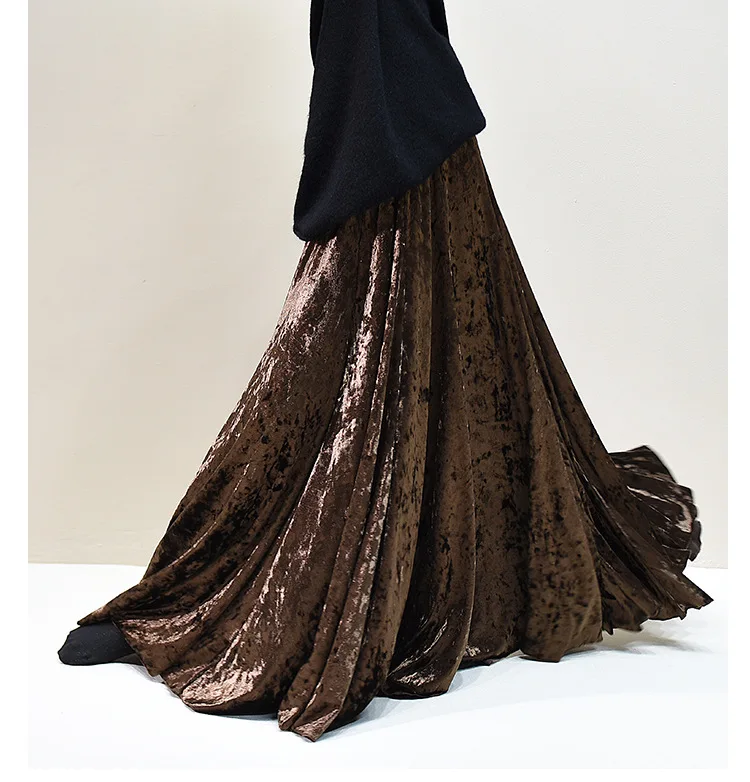 100% Real Photo High Quality Women Elegant Pleated A-Line Long Skirts High Waist Party Maxi Skirts Faldas Femme Streetwear
