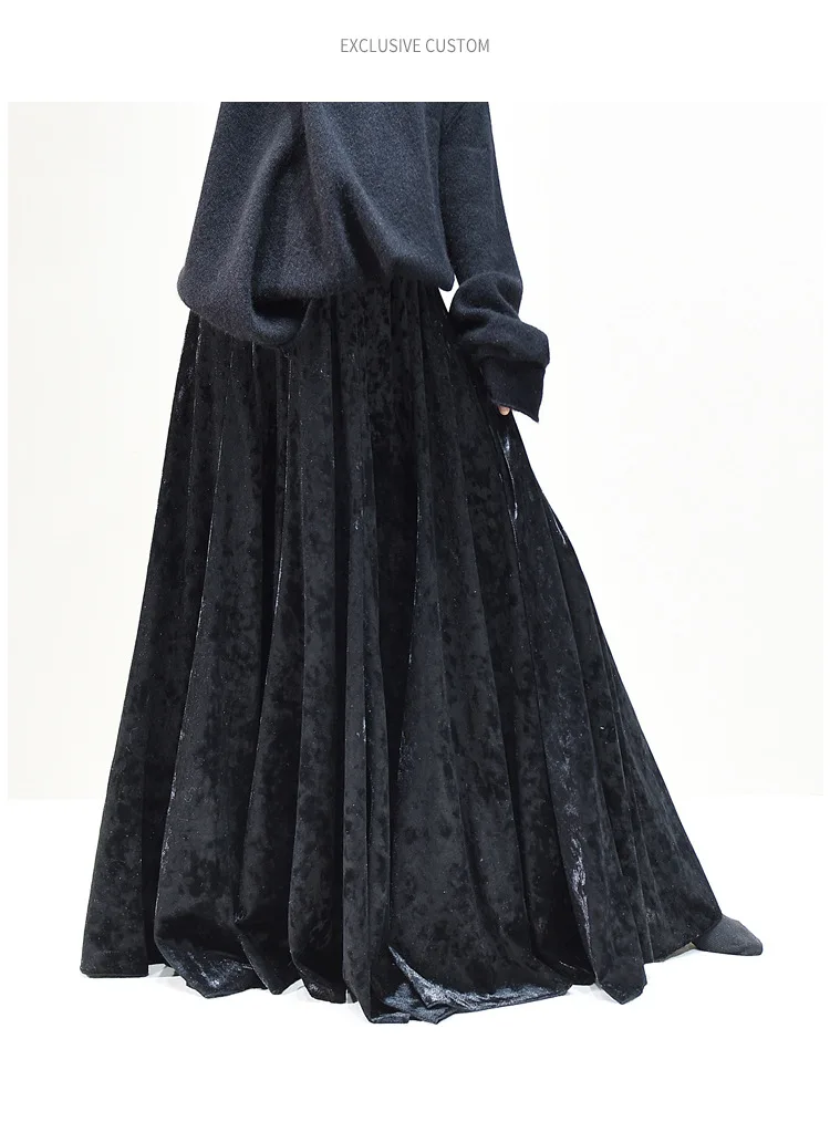 100% Real Photo High Quality Women Elegant Pleated A-Line Long Skirts High Waist Party Maxi Skirts Faldas Femme Streetwear