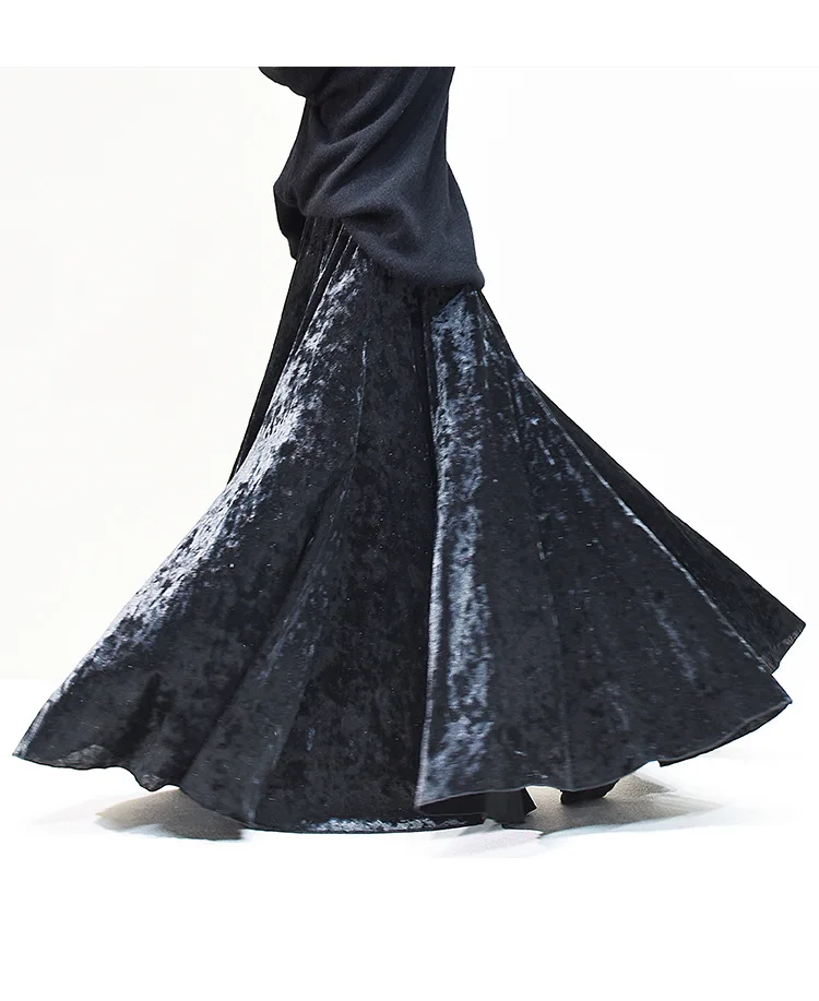 100% Real Photo High Quality Women Elegant Pleated A-Line Long Skirts High Waist Party Maxi Skirts Faldas Femme Streetwear