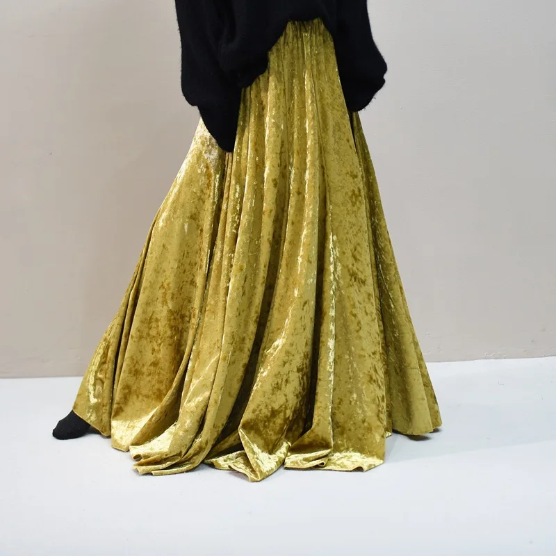 100% Real Photo High Quality Women Elegant Pleated A-Line Long Skirts High Waist Party Maxi Skirts Faldas Femme Streetwear