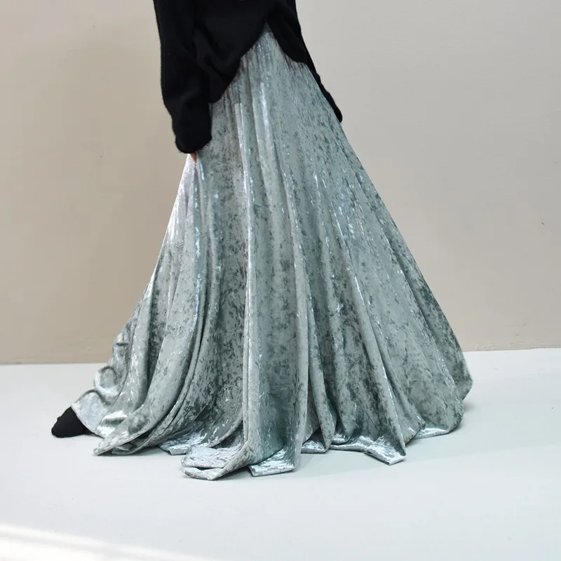 100% Real Photo High Quality Women Elegant Pleated A-Line Long Skirts High Waist Party Maxi Skirts Faldas Femme Streetwear