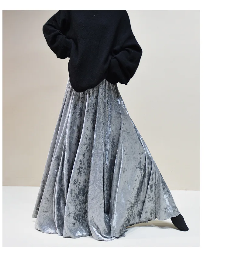 100% Real Photo High Quality Women Elegant Pleated A-Line Long Skirts High Waist Party Maxi Skirts Faldas Femme Streetwear
