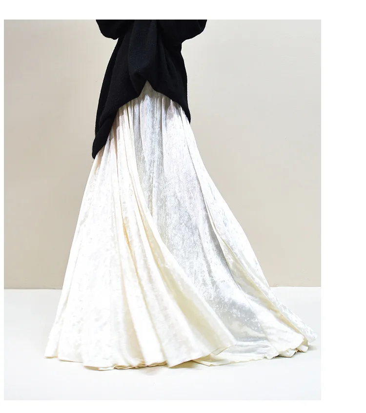 100% Real Photo High Quality Women Elegant Pleated A-Line Long Skirts High Waist Party Maxi Skirts Faldas Femme Streetwear