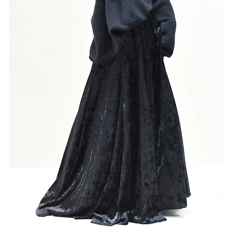 100% Real Photo High Quality Women Elegant Pleated A-Line Long Skirts High Waist Party Maxi Skirts Faldas Femme Streetwear