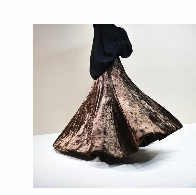 100% Real Photo High Quality Women Elegant Pleated A-Line Long Skirts High Waist Party Maxi Skirts Faldas Femme Streetwear
