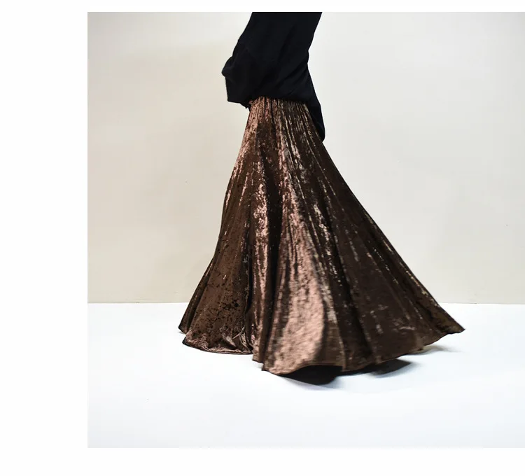 100% Real Photo High Quality Women Elegant Pleated A-Line Long Skirts High Waist Party Maxi Skirts Faldas Femme Streetwear