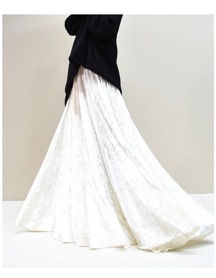 100% Real Photo High Quality Women Elegant Pleated A-Line Long Skirts High Waist Party Maxi Skirts Faldas Femme Streetwear