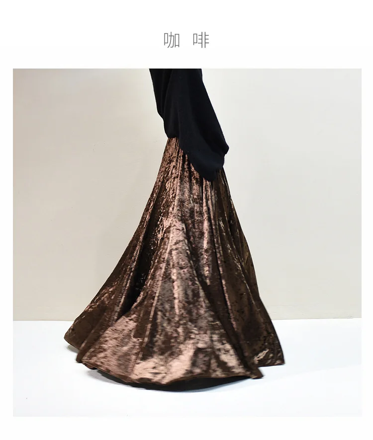 100% Real Photo High Quality Women Elegant Pleated A-Line Long Skirts High Waist Party Maxi Skirts Faldas Femme Streetwear
