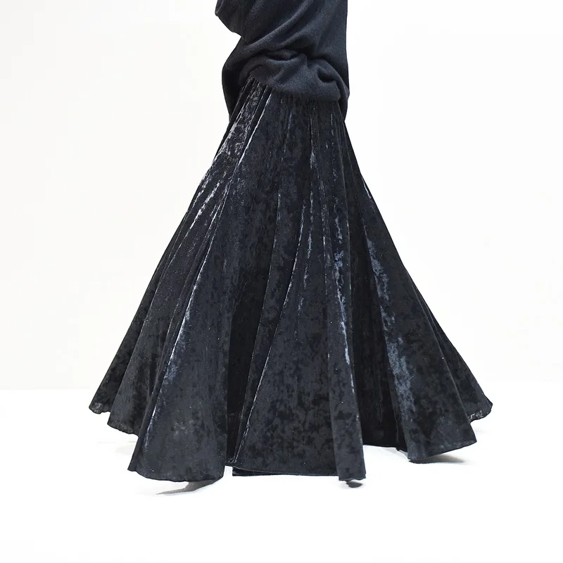 100% Real Photo High Quality Women Elegant Pleated A-Line Long Skirts High Waist Party Maxi Skirts Faldas Femme Streetwear