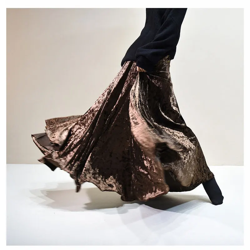 100% Real Photo High Quality Women Elegant Pleated A-Line Long Skirts High Waist Party Maxi Skirts Faldas Femme Streetwear