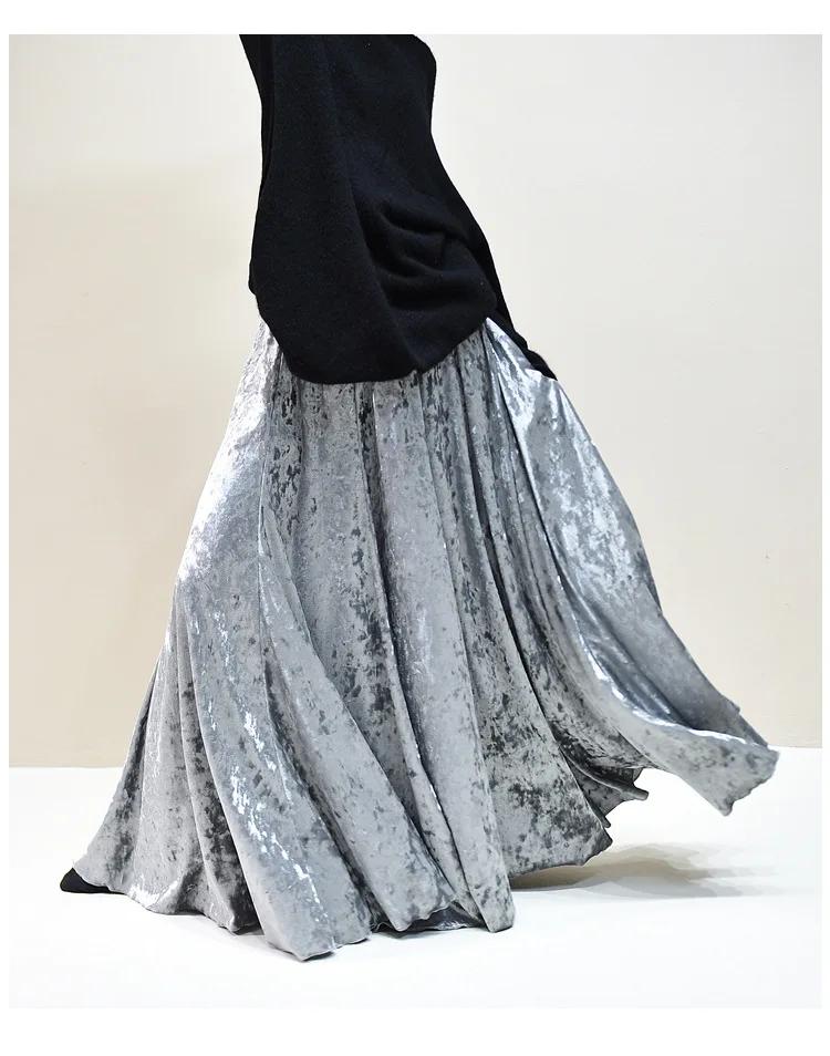 100% Real Photo High Quality Women Elegant Pleated A-Line Long Skirts High Waist Party Maxi Skirts Faldas Femme Streetwear