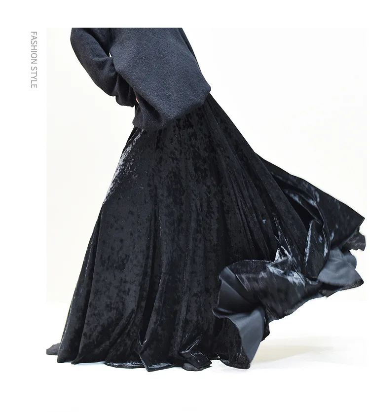 100% Real Photo High Quality Women Elegant Pleated A-Line Long Skirts High Waist Party Maxi Skirts Faldas Femme Streetwear
