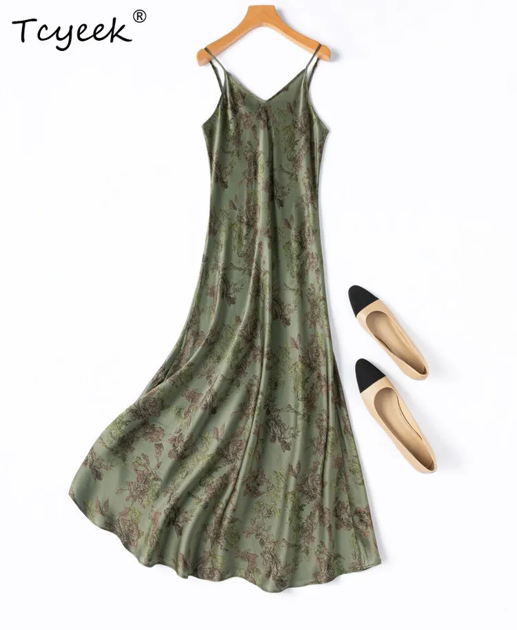 Tcyeek 21MM 100% Natural Mulberry Silk Party Dress Women 2026 Elegant Womens Dresses Maxi Dress Summer Clothes Vestido Feminino