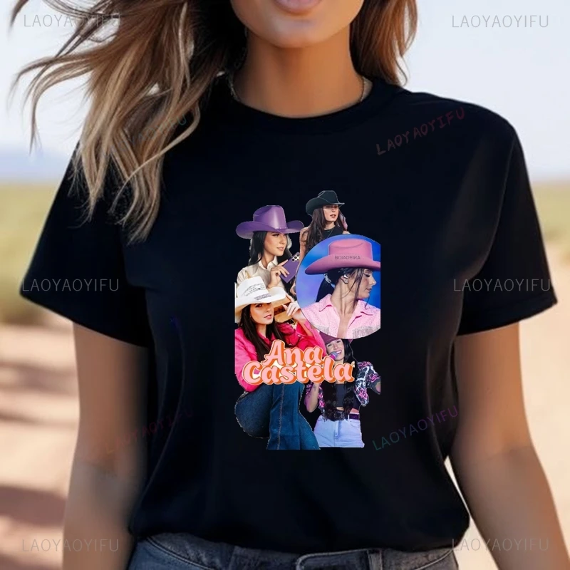 Famous Singer Ana Castela Classic Poster Print Women's Fashion T-shirt, Everyday Casual Cotton T-shirt, Women's Pop Shirt