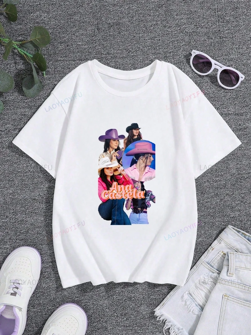 Famous Singer Ana Castela Classic Poster Print Women's Fashion T-shirt, Everyday Casual Cotton T-shirt, Women's Pop Shirt