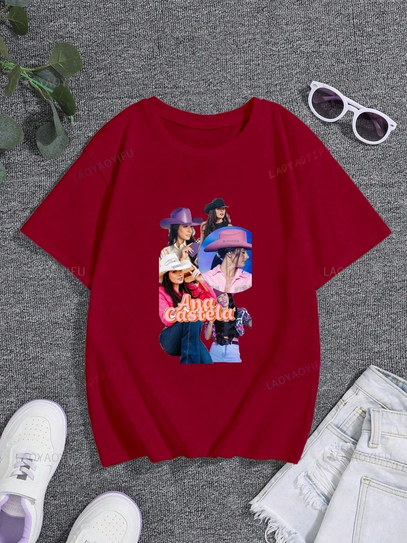 Famous Singer Ana Castela Classic Poster Print Women's Fashion T-shirt, Everyday Casual Cotton T-shirt, Women's Pop Shirt