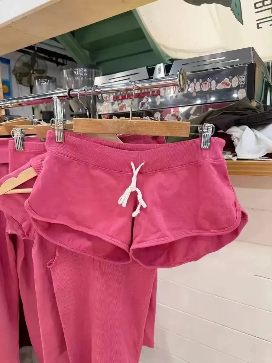 New Rose Pink Cotton Short Pant Women Casual Elastic High Waist Casual SweatShorts Sweet Vintage Cute Y2K Drawstring Bottoms