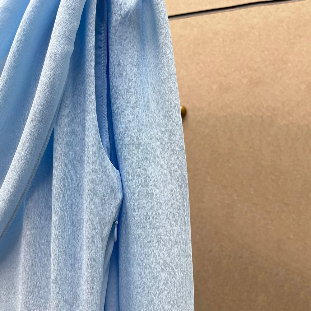 Light Blue Chiffon Maxi Dress for Women, Elegant V-Neck Cape Sleeve Long Dresses, Summer Beach Vacation Flowy A-Line Party Gown