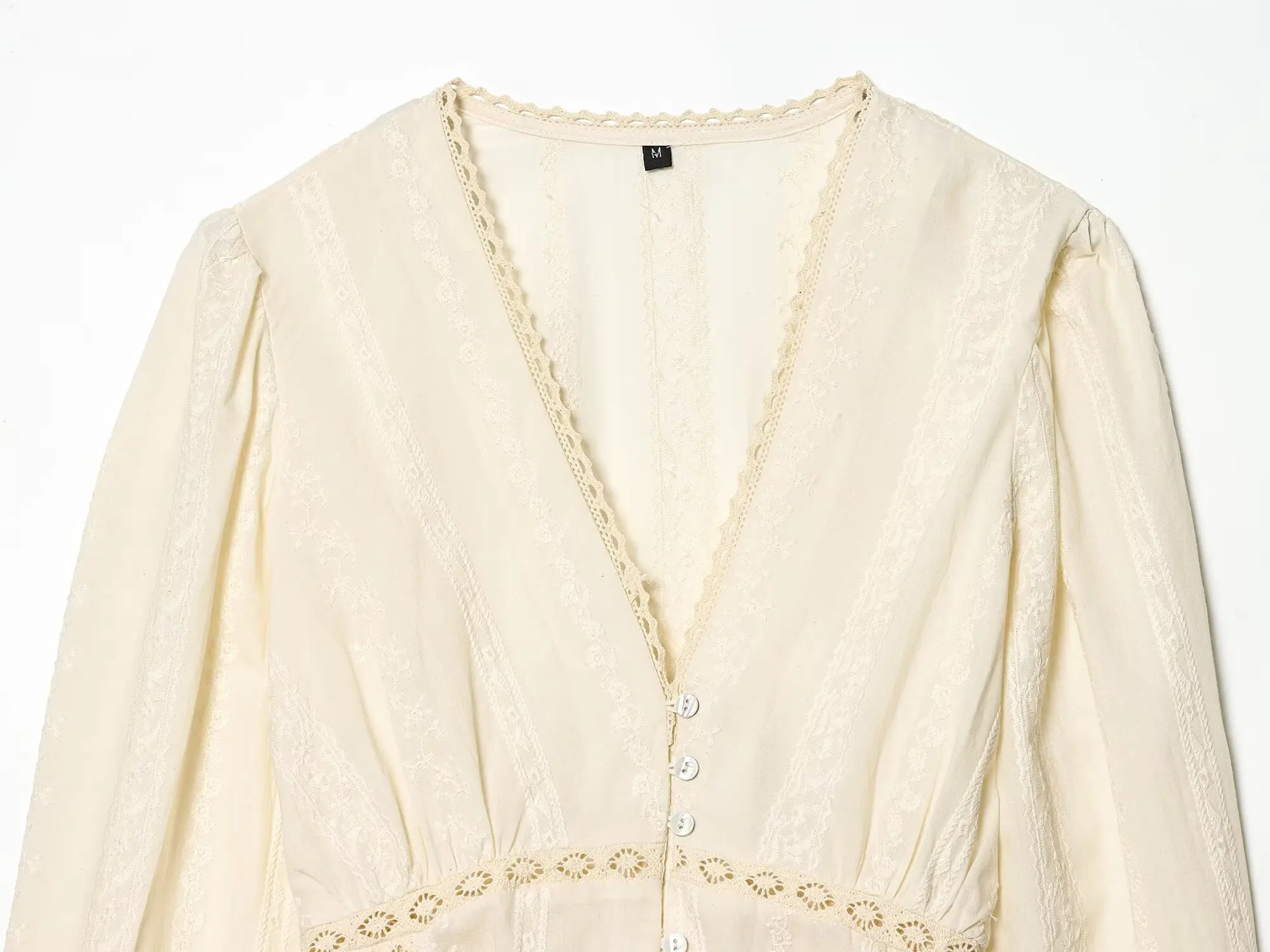 YENKYE New 2026 Women Lace Trim V Neck Romantic Embroidery Blouse Long Sleeve Casual Crop Shirt Spring Summer Tops