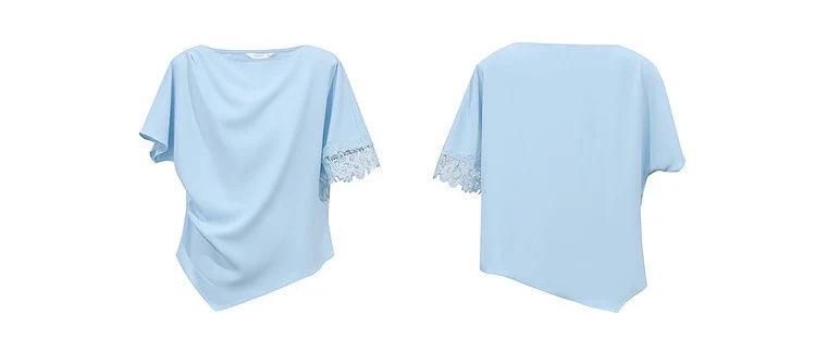 Amii Women's Blouse 2026 Summer New Boat Neck Lace Trim Asymmetric Hem Top Office Casual Short Sleeve Chiffon Shirt 12642087