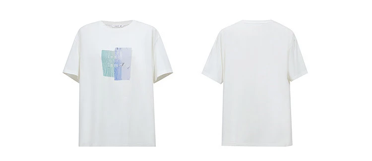 Amii Women's Tee Shirt 2026 Summer New O-Neck Printed Embroidered Cotton T-shirt Drop Shoulder Short Sleeve Elastic Top 12642009