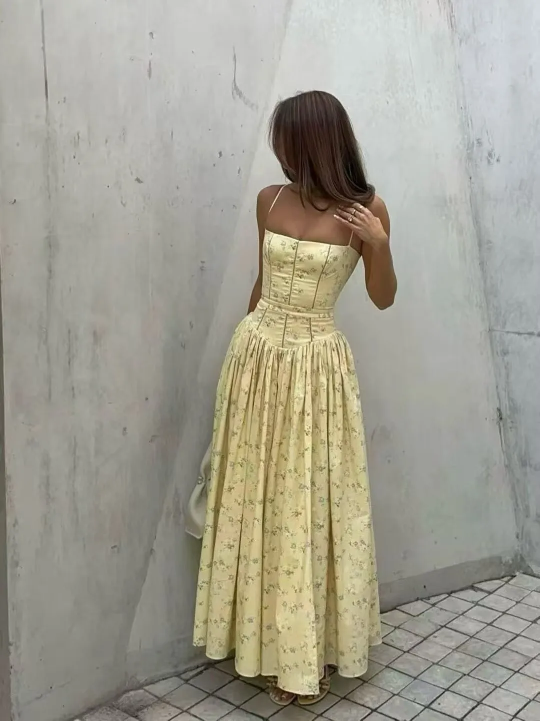 YENKYE Summer 2026 Women's Floral Print Corset Spaghetti Strap A-Line Maxi Dress Casual Beach Boho Vacation Dresses