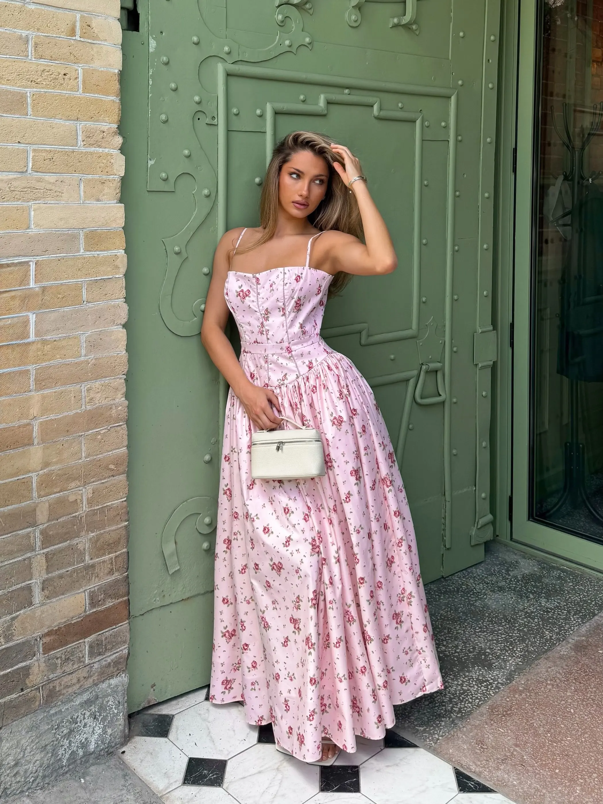 YENKYE Summer 2026 Women's Floral Print Corset Spaghetti Strap A-Line Maxi Dress Casual Beach Boho Vacation Dresses