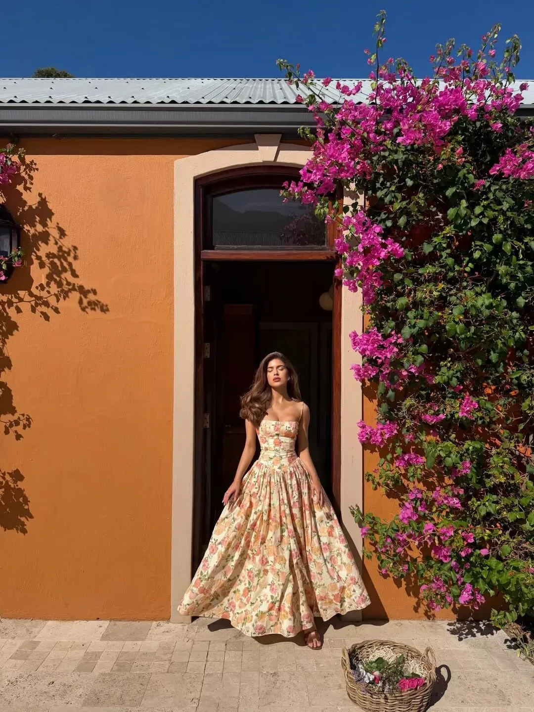 YENKYE Summer 2026 Women's Floral Print Corset Spaghetti Strap A-Line Maxi Dress Casual Beach Boho Vacation Dresses