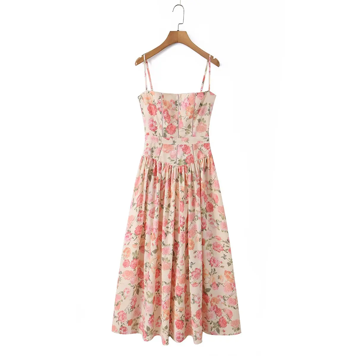 YENKYE Summer 2026 Women's Floral Print Corset Spaghetti Strap A-Line Maxi Dress Casual Beach Boho Vacation Dresses