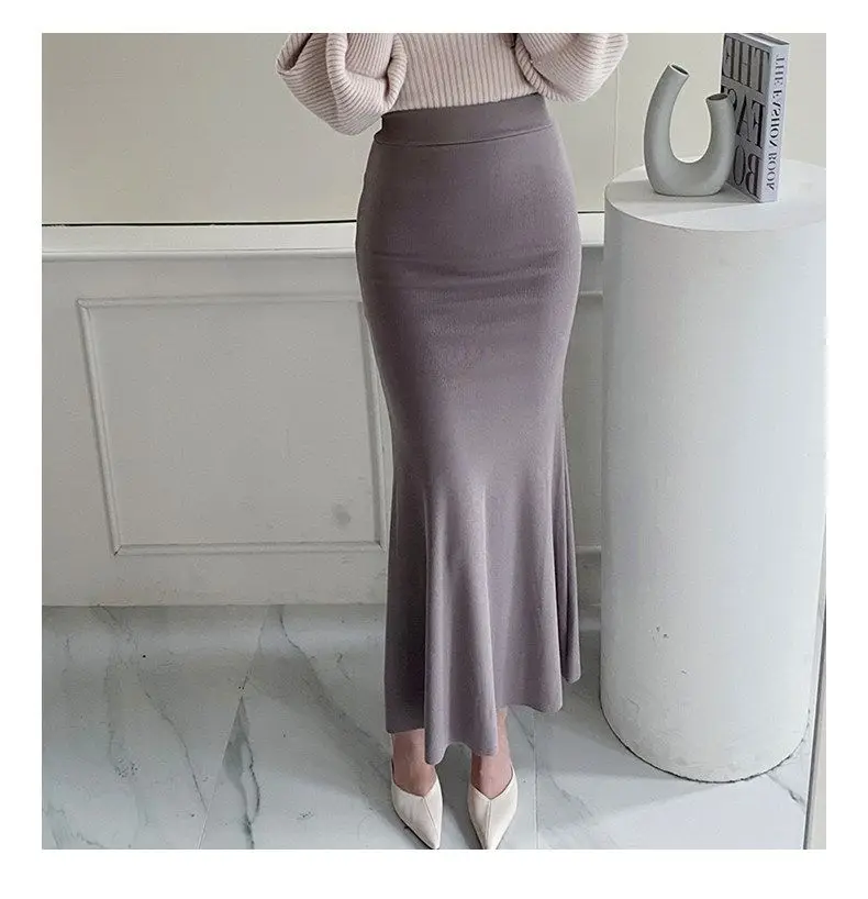 Elegant Summer Long Skirts Women Fashion High Waist Elastic Korean Y2k Clothes Casual Slim Ladies Mid Length Pink Black Skirt