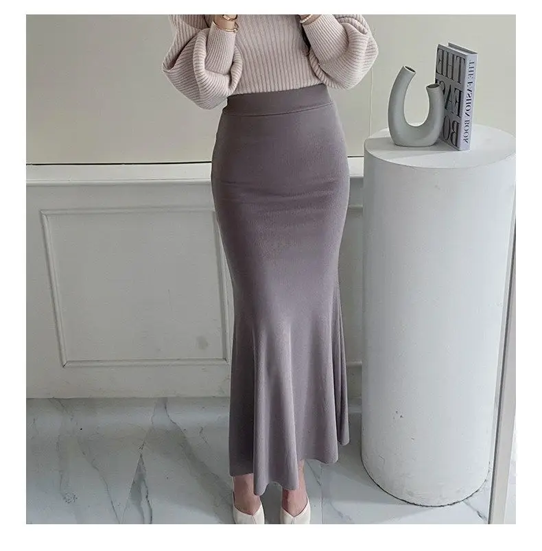 Elegant Summer Long Skirts Women Fashion High Waist Elastic Korean Y2k Clothes Casual Slim Ladies Mid Length Pink Black Skirt