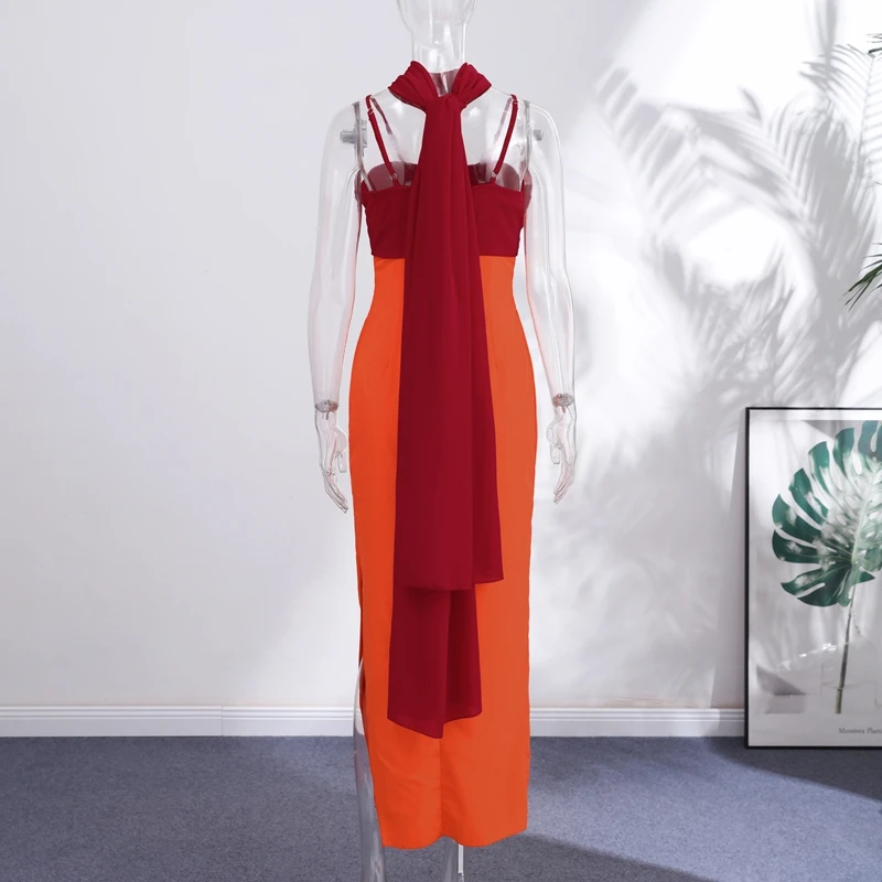 2026 Summer Elegant Maxi Slip Dress Twist Front Spaghetti Strap Slit Bohemian Wedding Guest Cocktail Party Vacation Women Gown