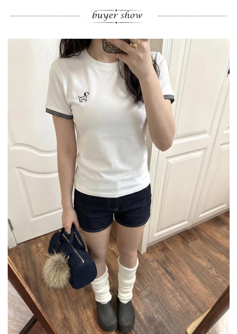 Karrram Japanese Y2k Puppy Embroidered T-shirt Vintage Harajuku Short Sleeve White T Shirt 2000s Style Cutecore Patchwork Tops