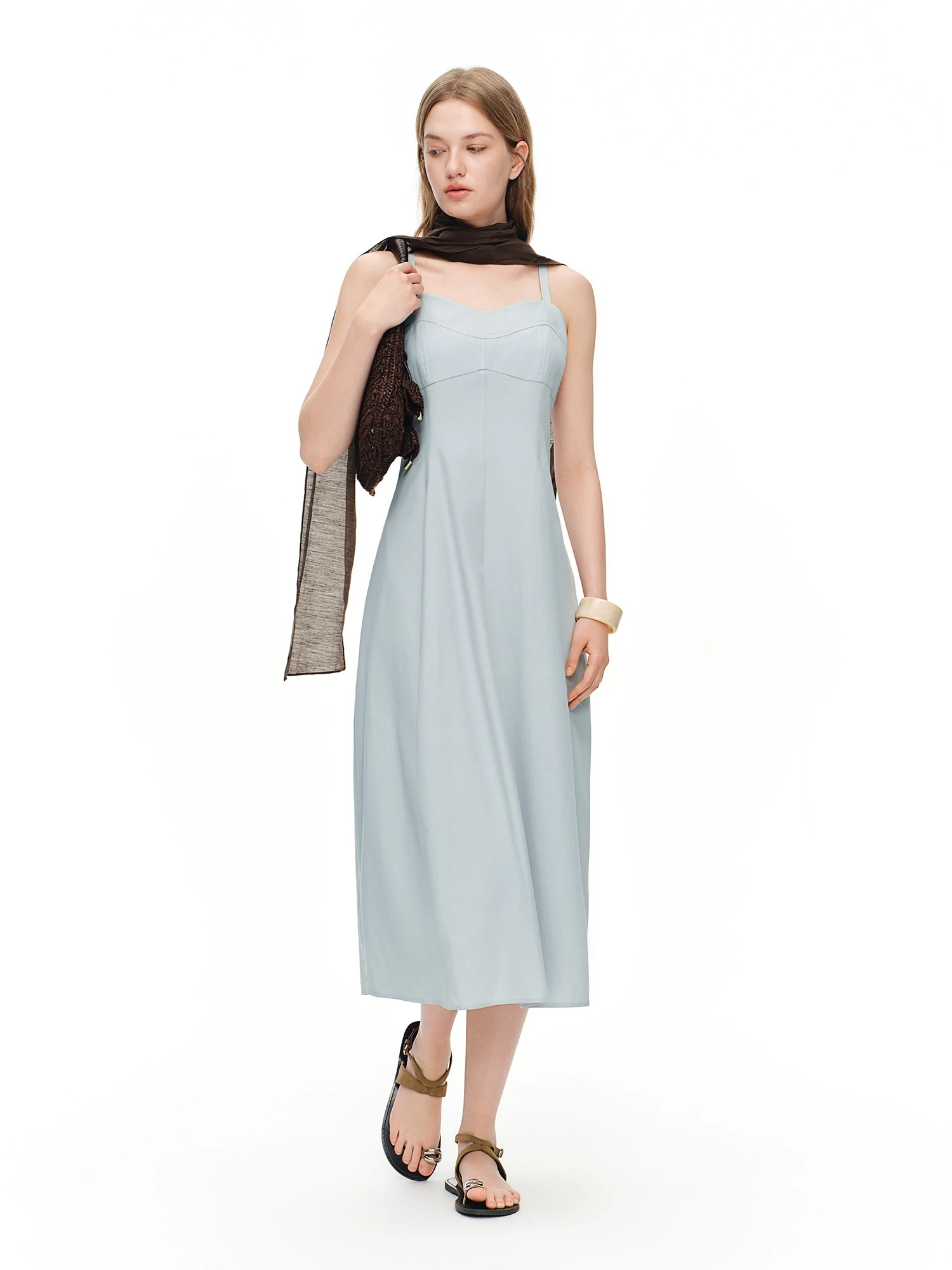 DUSHU 2026 Summer Women's French-Inspired Minimalist Spaghetti Strap Dress Bloom Hem - Casual Style for Daily Summer Outings