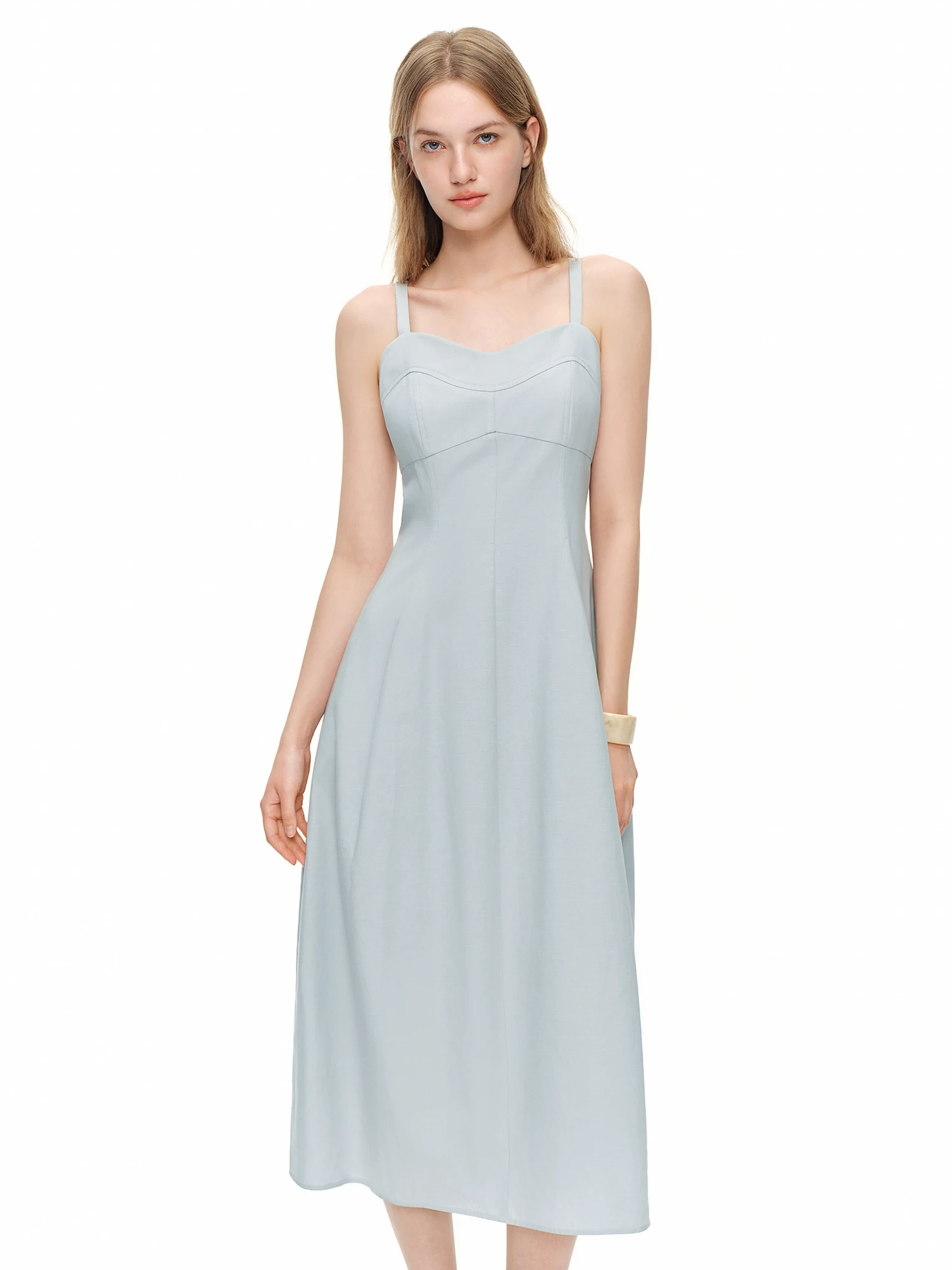 DUSHU 2026 Summer Women's French-Inspired Minimalist Spaghetti Strap Dress Bloom Hem - Casual Style for Daily Summer Outings