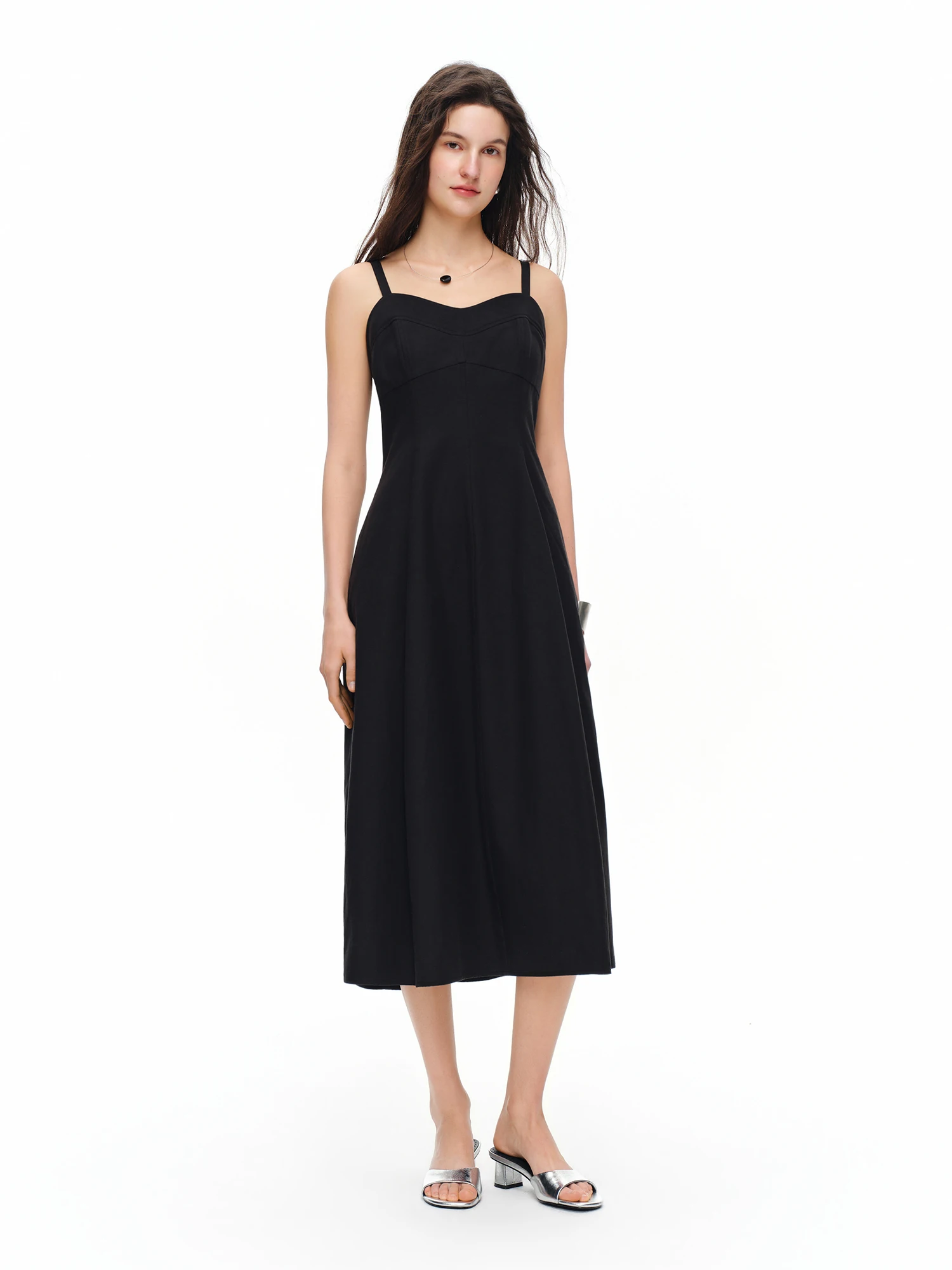 DUSHU 2026 Summer Women's French-Inspired Minimalist Spaghetti Strap Dress Bloom Hem - Casual Style for Daily Summer Outings