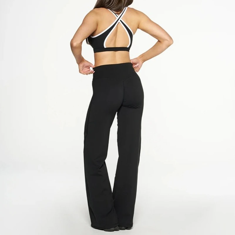 Matching 3 Piece Set Women Fall 2025 Cross-Strap Tank & V-Neck Long-Sleeve Top & Straight-Leg Pants Three-Piece Sporty Suit