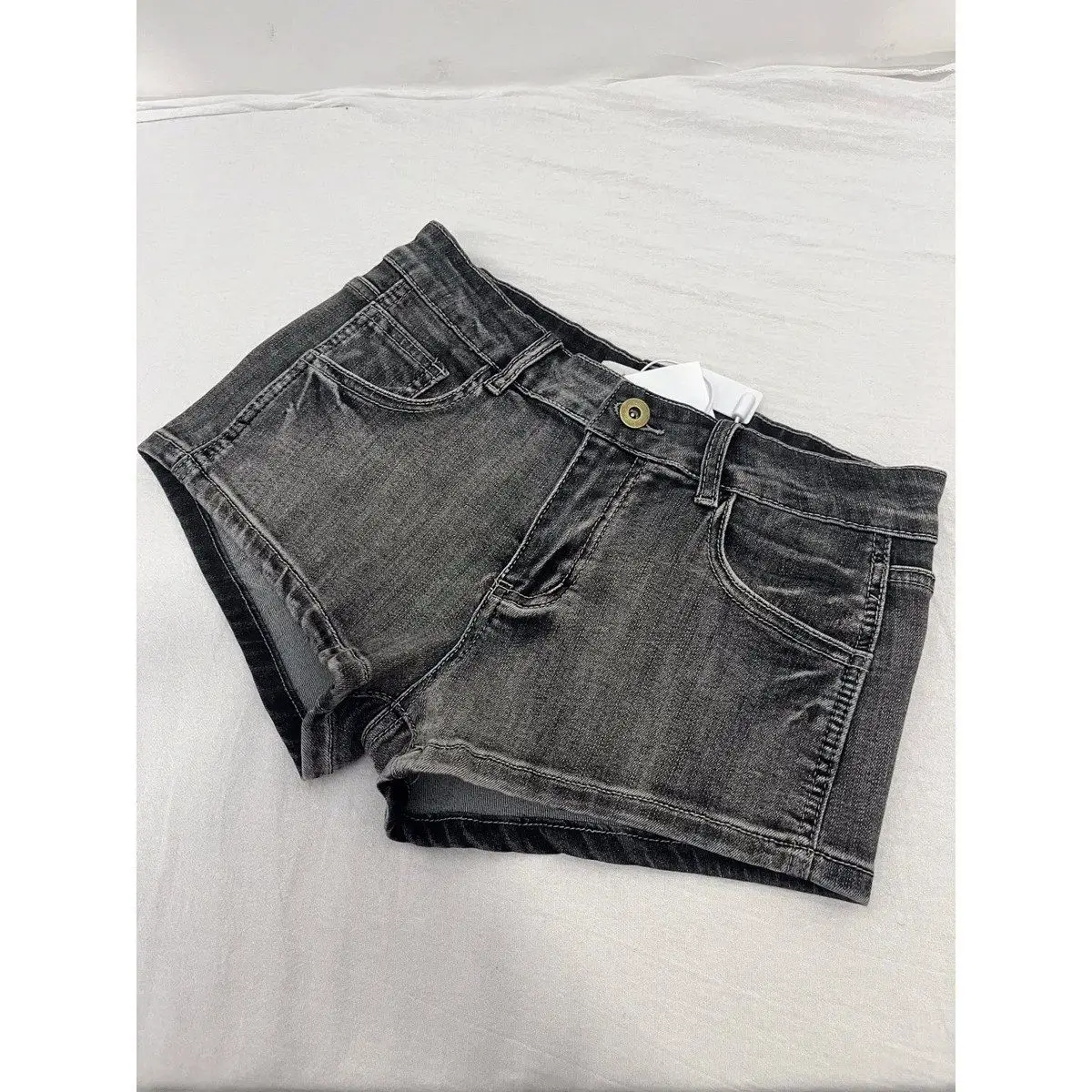 Retro Spice Girl Washed Old Black Grey Denim Shorts Female Summer Spice Girl Skinny Slim Hips A-Word Hot Pants