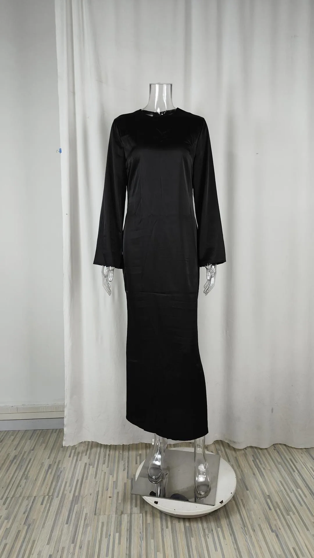 Summer Woman Dress Round Neck High Waist Black Pencil Dress Emerald Green Elegant Women's Evening Party Maxi Length Silky