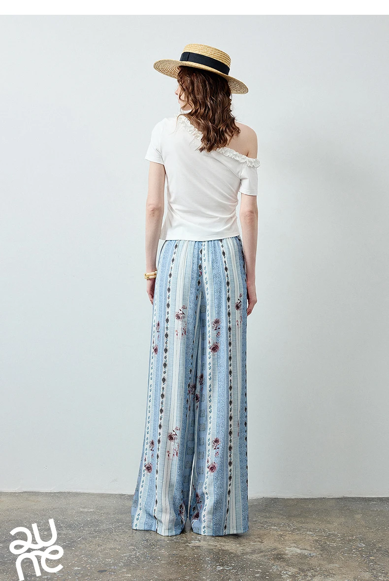 TOYOUTH Women 2 Piece Set 2026 Summer New South France Holiday Lace Off Shoulder Slim Top Rose Stripe Casual Pants Outfits