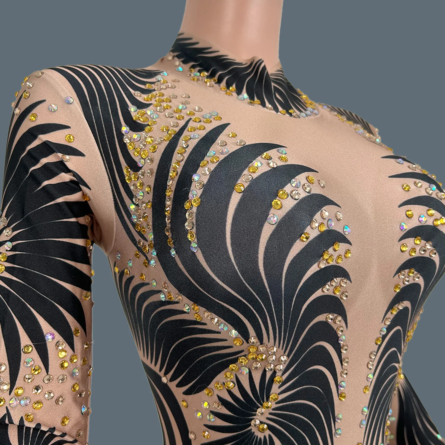 Classic Rhinestones Bodycon Jumpsuit for Women Sexy Dance Performance Costume Female Stage Wear Nightclub Party Outfit Feibiao