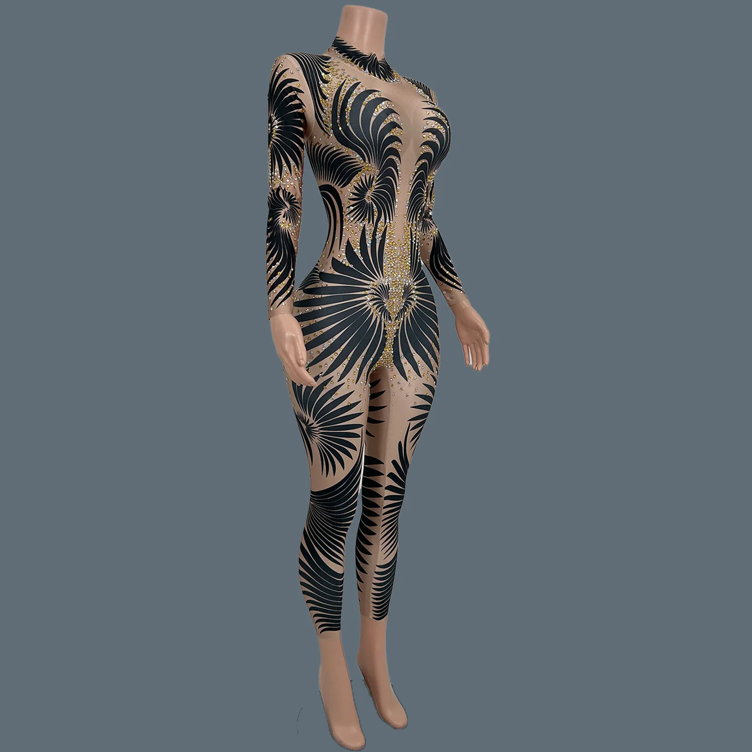 Classic Rhinestones Bodycon Jumpsuit for Women Sexy Dance Performance Costume Female Stage Wear Nightclub Party Outfit Feibiao