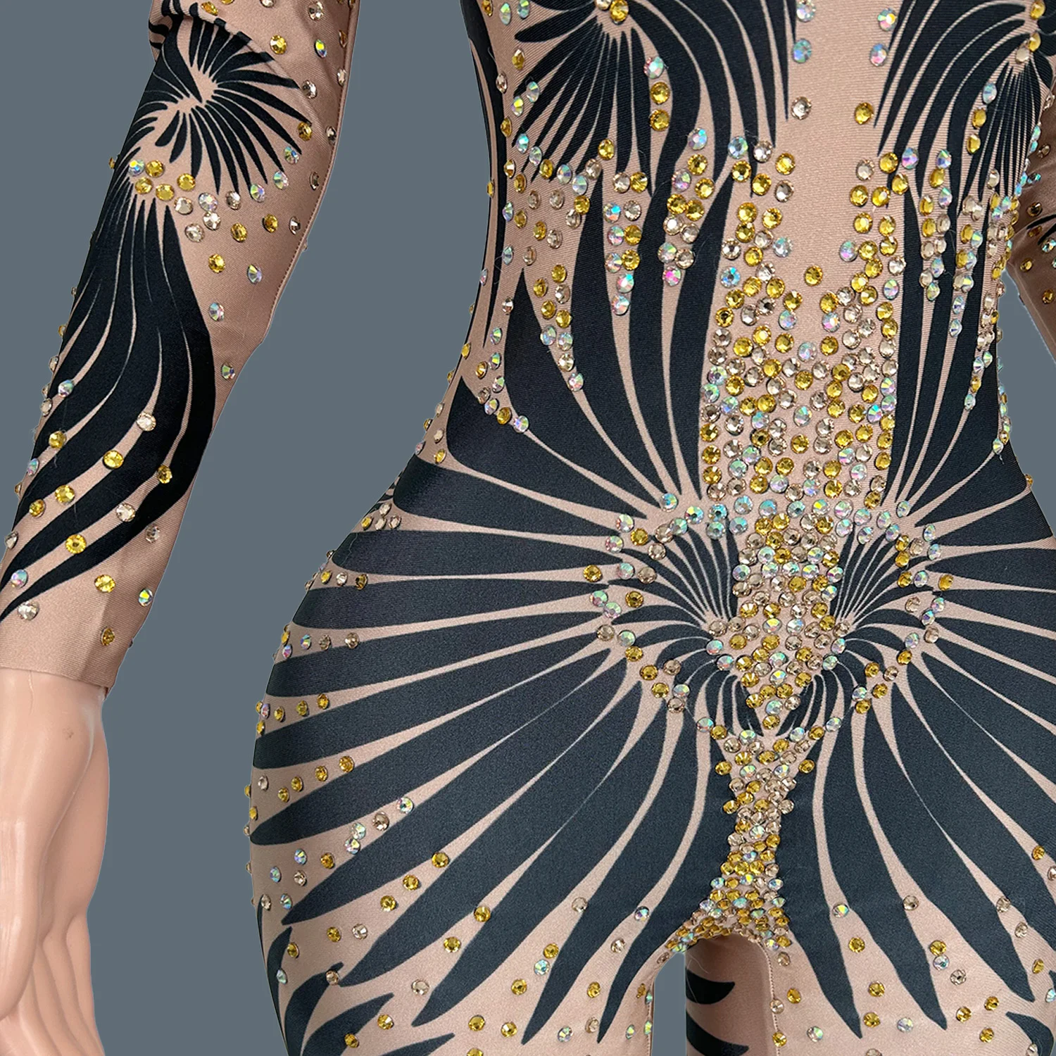 Classic Rhinestones Bodycon Jumpsuit for Women Sexy Dance Performance Costume Female Stage Wear Nightclub Party Outfit Feibiao