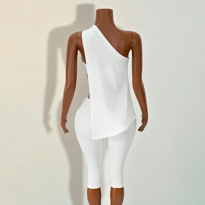 OMSJ 2026 Lady Summer Daily Outfits Fashion Sexy Slant Neck Sleeveless Irregular Tops+Strapless Tube Top+Calf-length Pants Solid