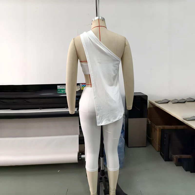 OMSJ 2026 Lady Summer Daily Outfits Fashion Sexy Slant Neck Sleeveless Irregular Tops+Strapless Tube Top+Calf-length Pants Solid
